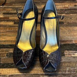 Guess Black Croc-Pattern Peep Toe Heels